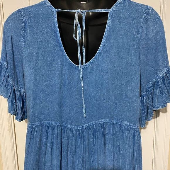 Chances T Linen Stonewashed Blue Babydoll Dress - Picture 7 of 10